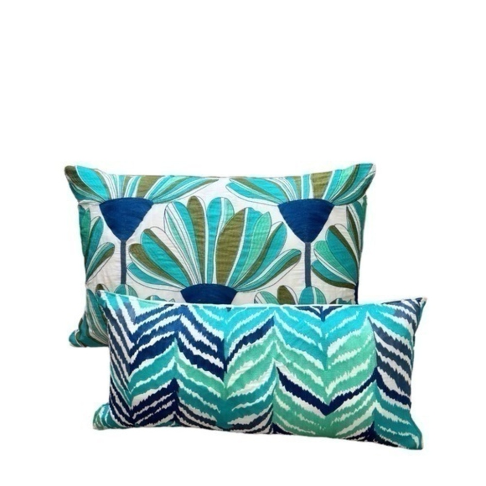 Set of 2 Trina Turk Residential Green &‎ Blue Embroidered Throw Pillows